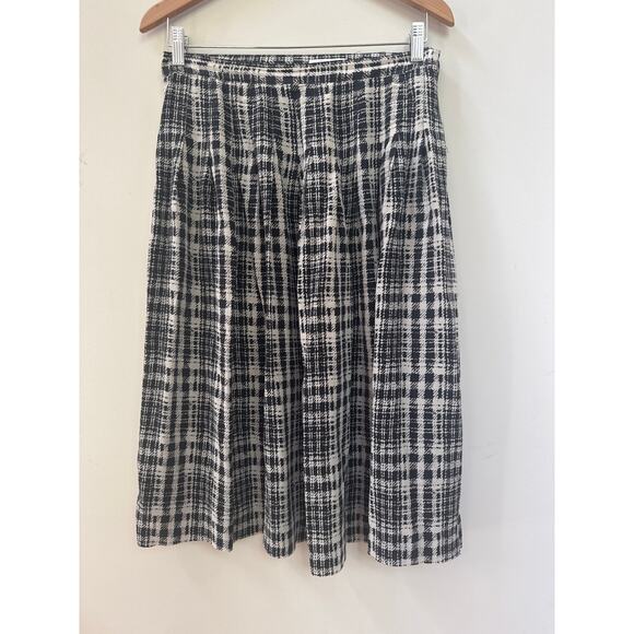Talbots Dresses & Skirts - Vintage Talbots Black White Plaid Pleated Silk Midi Skirt Preppy Academia 10
